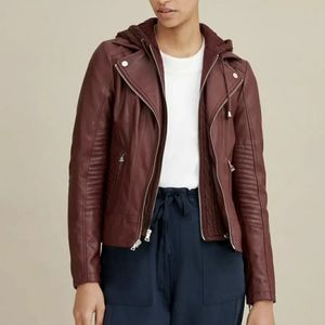 Guess Womens burgundy cable knit Faux Leather Long Sleeve Jacket Size L